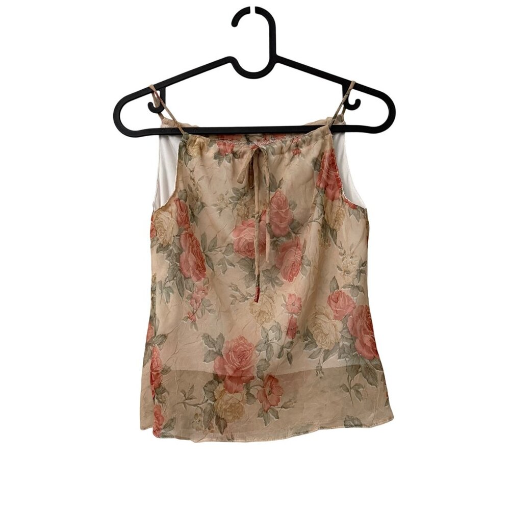 VTG Bukki-t Op Rose Floral Crinkle Y2K 90s Boat Neck Chiffon Tank Top XSmall